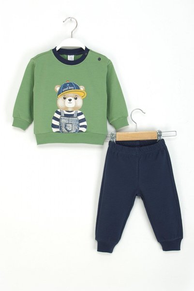 Dmb Mojo Baby Boy 9-24 Months Teddy Bear Patterned Tracksuit Set Green