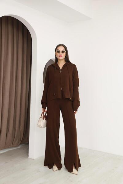 İgnites طقم تريكو بني مكون من بغطاء رأس سترة بسحابين و شق بنطلون-IGNİTES-00007