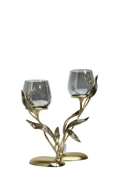 Lara Decor Döküm & Cam Yaprak Şamdan Seti