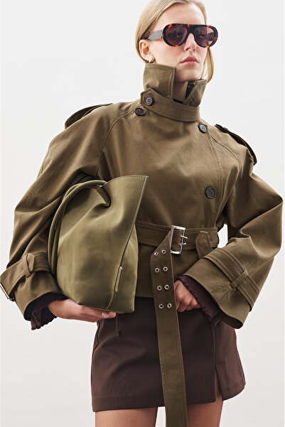 Manuka Belted Short Trench Coat Khaki