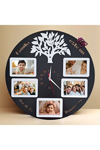 damoro Wall clock with 5 photo frames, Family Gift from God, wood, black/white