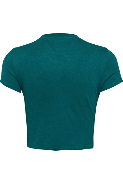 Tommy Hilfiger Women Deep Seawater Monogram Printed Slim Fit Cropped T-Shirt