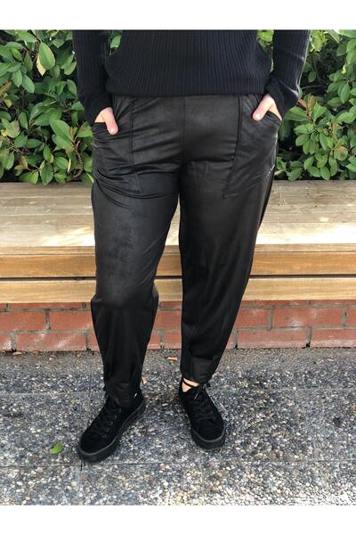 BAKTAGÖR Leather Look Front with Fabric Interior Pants (Elastic Waist)