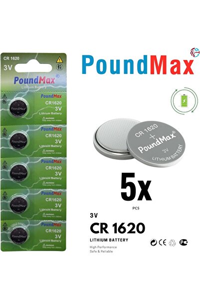 PoundMax Lityum düğmeli piller 1620 CR1620 DL1620, 3 V, 5'li paket