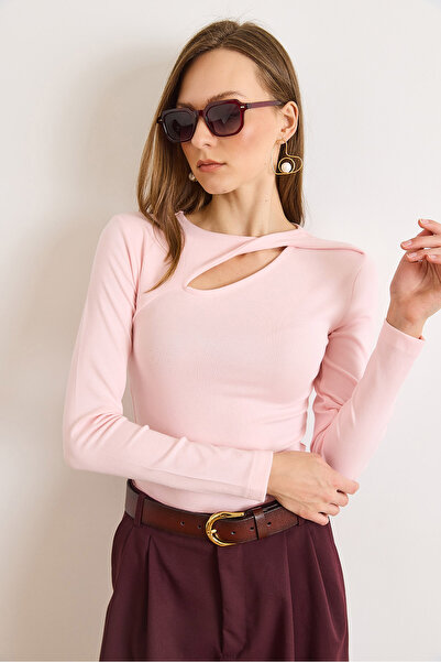 Olalook Women's Pink Cotton Modal Drop Neckline Stretchy Blouse Blz-19003130