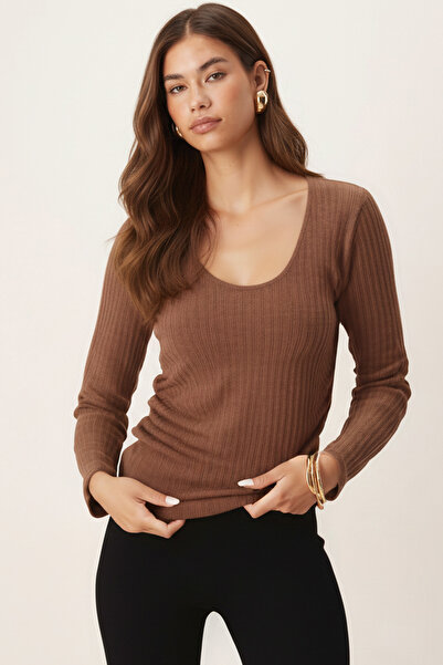 armonika Γυναικεία μπλούζα με λαιμόκοψη σε σχήμα V με μακρύ μανίκι με μαλακή υφή ελαστικό ύφασμα ARM-26K001014