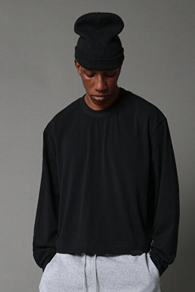 Tarz Cool Men's Black Crew Neck Long Sleeve T-Shirt