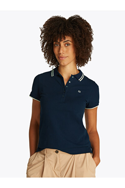 Tommy Hilfiger تي شيرت بولو نسائي ضيق باللون الأزرق قصة ضيقة متباين