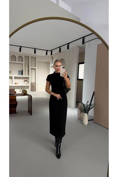 Sezgi Tekin Φόρεμα ψηλός λαιμός T Sleeve Black Modal