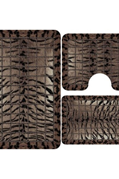 O.M.D Bathroom Mats, 3 Pieces, Non-Slip Tiger Pattern