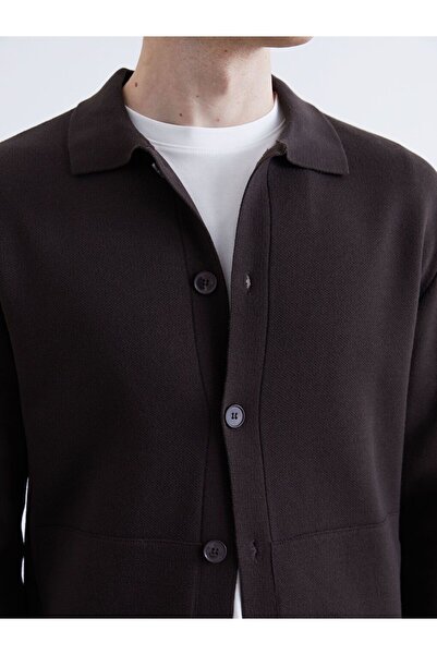 LC Waikiki Southblue Polo Collar Men's Knitwear Cardigan