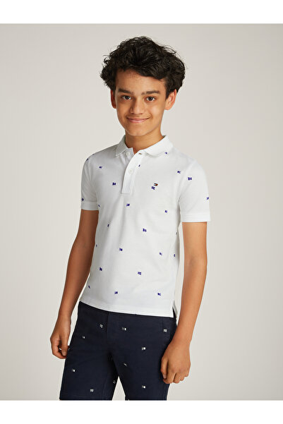 Tommy Hilfiger تي شيرت بولو بقصّة عادية مطبوع أعلام بيضاء للأولاد