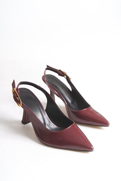 LEVONYA Women's Burgundy Pointed Toe Snake Pattern Heeled Shoes