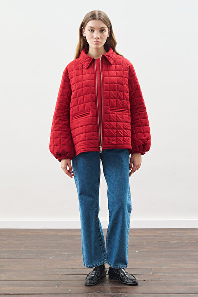 Manuka Balon Kol Detailled Quilted Coat Red