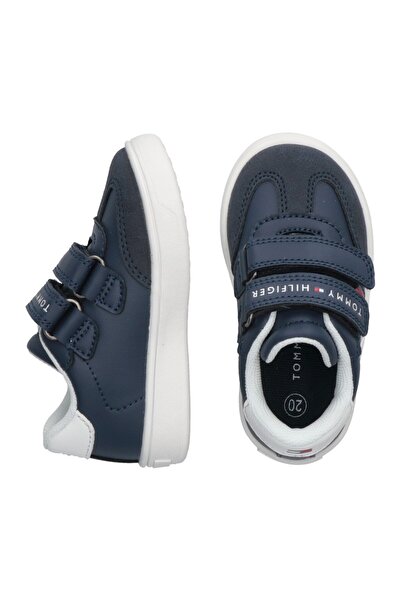 Tommy Hilfiger Kids Unisex Blue Leather Stripes Low Cut Velcro Sneakers
