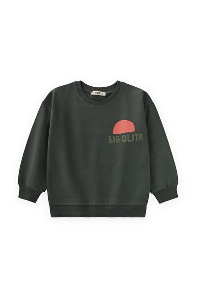 Cigit Bıg Olıta Printed Sweatshirt 2-10 Years Khaki Green