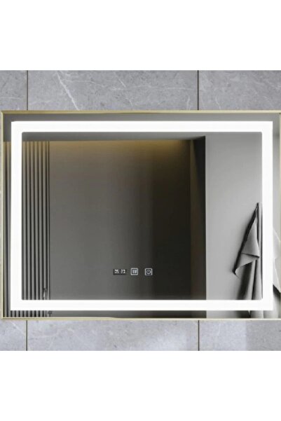 Smack Oglinda LED & Touch, 100 X 65 Cm, Functie Dezaburire Si Ceas, Rama Bronz Antichizat,