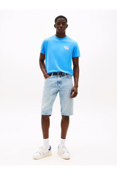 Tommy Hilfiger Men Copenhagen Blue Stack Logo Slim Crew Neck T-Shirt