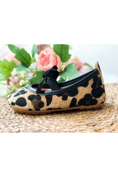 aysskids Velvet Bow Leopard Patterned Girl's Baby Ballerina Shoes