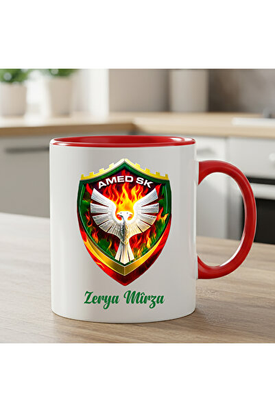 ZERYA AMEDSPOR TASARIMLI İsme Özel Kırmızı Renkli Kupa Bardağı - Amed Spor Ku...