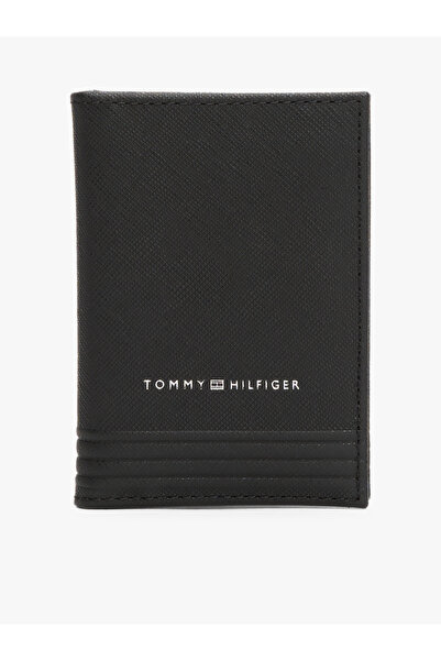 Tommy Hilfiger محفظة رجالية جلدية سوداء ثنائية الطي للأعمال