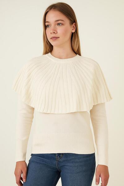 Sfg Life Moda Women's Ruffle Detailed Short Sweater