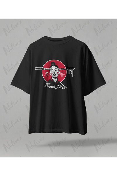 Nulivez تي شيرت ساموراي ديزاين مطبوع عالي الجودة للجنسين قصة فضفاضة