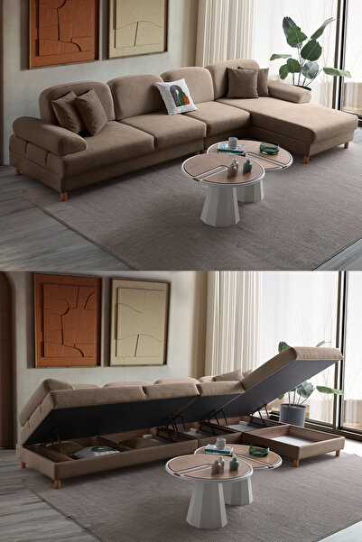 Eymense Aries Yataklı Sandıklı Piyonlu Köşe Takımı Kahverengi Sağ Köşe