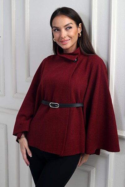 By Saygı Women's Buttoned Waist Belted Cashmere Poncho