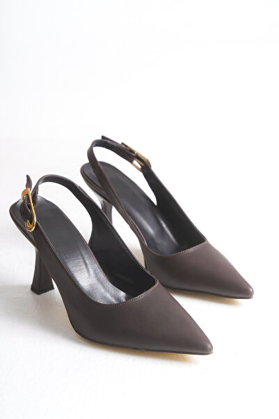 LEVONYA Women's Brown Pointed Toe Snake Pattern Heeled Shoes