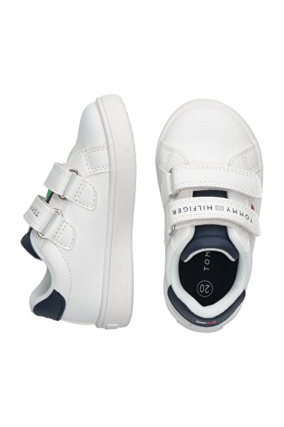 Tommy Hilfiger Kids Unisex White Leather Low Cut Velcro Sneakers