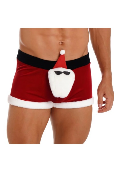 NSMLİFE Men's Red Velvet Christmas Boxer with Santa Claus Figure