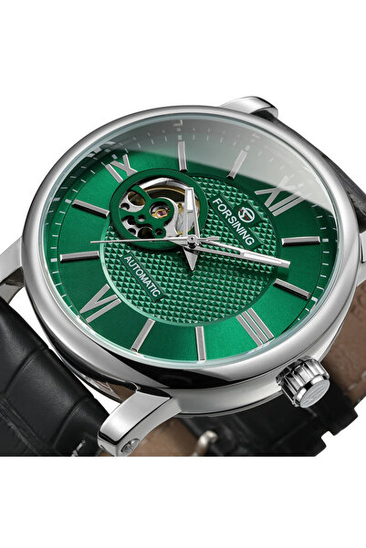 Forsining 8296 Silver-Green Mechanical Men's Watch – Luxury Design, Multiple Functions, 3ATM