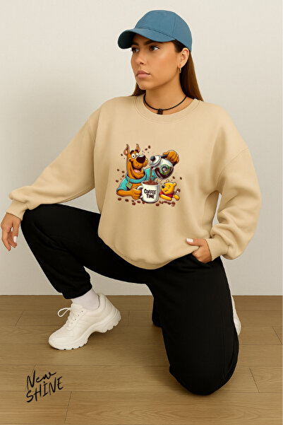 New Shine Timpul cafelei cu imprimeu guler rotund Swea tricou