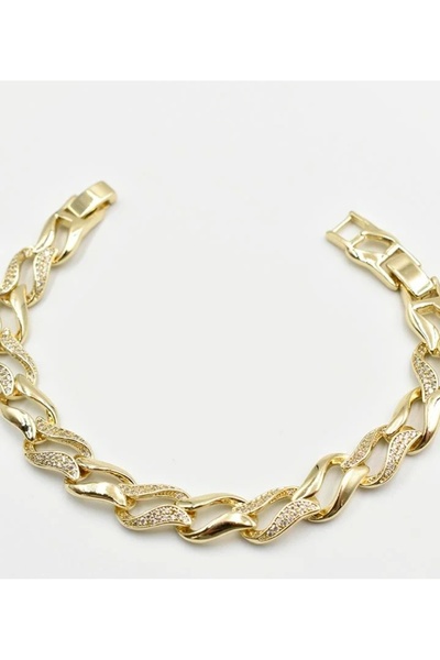 14K GOLD RENK DALGALI MODEL TAŞLI KADIN BİLEKLİK 9MM 17+2CM