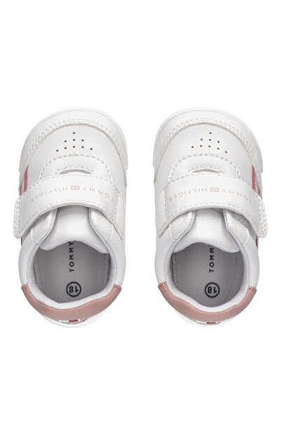 Tommy Hilfiger Girls White Leather Low Cut Velcro Sneakers