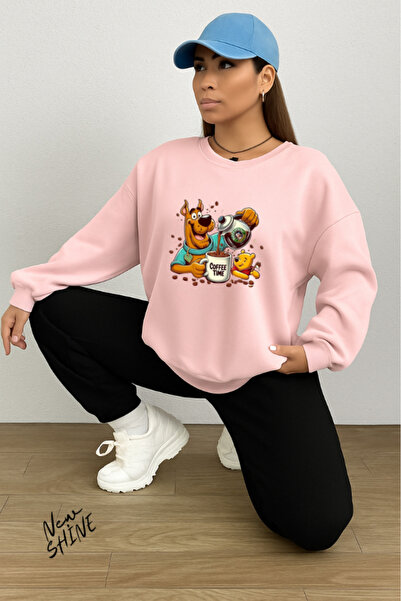 New Shine Timpul cafelei cu imprimeu guler rotund Swea tricou