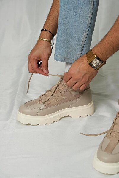 TETRİ Lucas Model Hakiki Deri El Yapımı Bej Bot