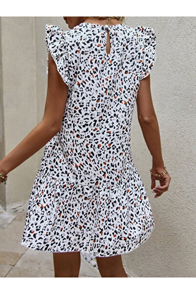 TBL DEKOR Women's Short Sleeve Crew Neck Skirt Flywheel Short Woven Dress