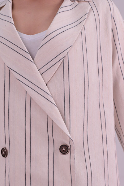 armonika Women's Cream Oversized Double Sleeve Double-Breasted Collar Lined Blazer Jacket Arm-26K001052