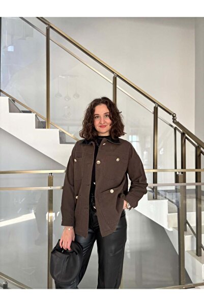 Sude Kızanlıklı Gabardine Jacket with Leather Detail on the Collar