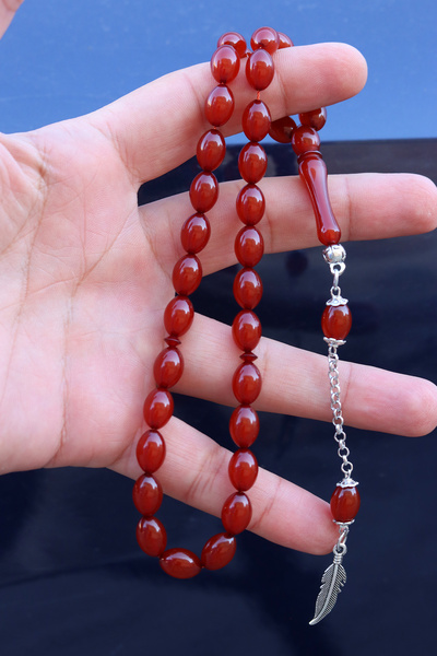 Midyat Nurtaş Gümüş Marble Dark Brown Barley Cut Amber Prayer Beads 8X11 mm 201024774