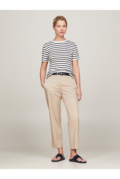 Tommy Hilfiger Women Breton Ecru/Desert Sky Slim Cody Crew Neck Short Sleeve T-Shirt