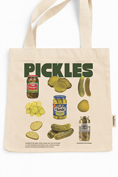 Tee&more. Pickles Printed Canvas Tote Bag with Gusseted Velcro and Inner Pocket