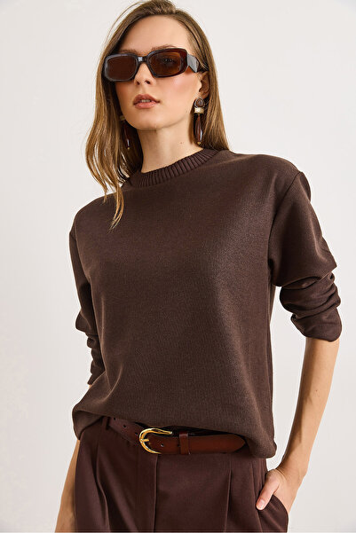 Olalook Дамска кафява блуза с детайли на яката и набори Selanik BLZ-19003167