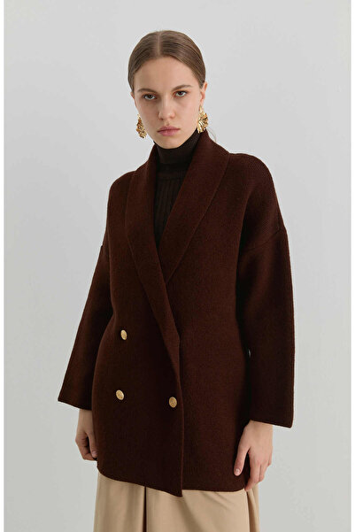 Fatma Atasoy Çelik Örme Blazer Acı Kahve Triko Ceket