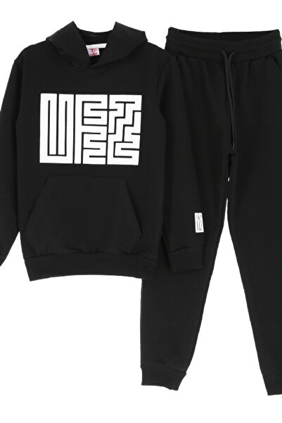 MODANINO Girl's 2 Thread Kufa with Lettering Image K Hooded Lower-Upper Set 12374