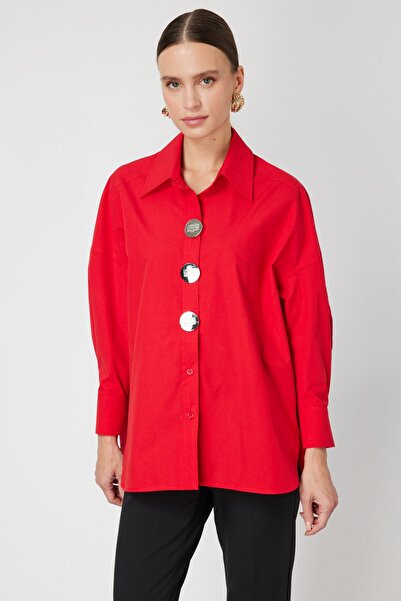 ON Büyük Süs Düğmeli Oversize Pamuk Gömlek