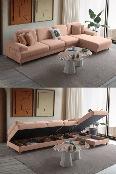 Eymense Aries Yataklı Sandıklı Piyonlu Köşe Takımı Pembe Sağ Köşe