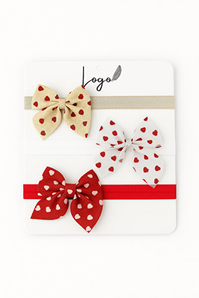 LOGO AKSESUAR Baby Girl Bandana Heart Printed Bowknot 3-Piece Bandana Set 0-2...